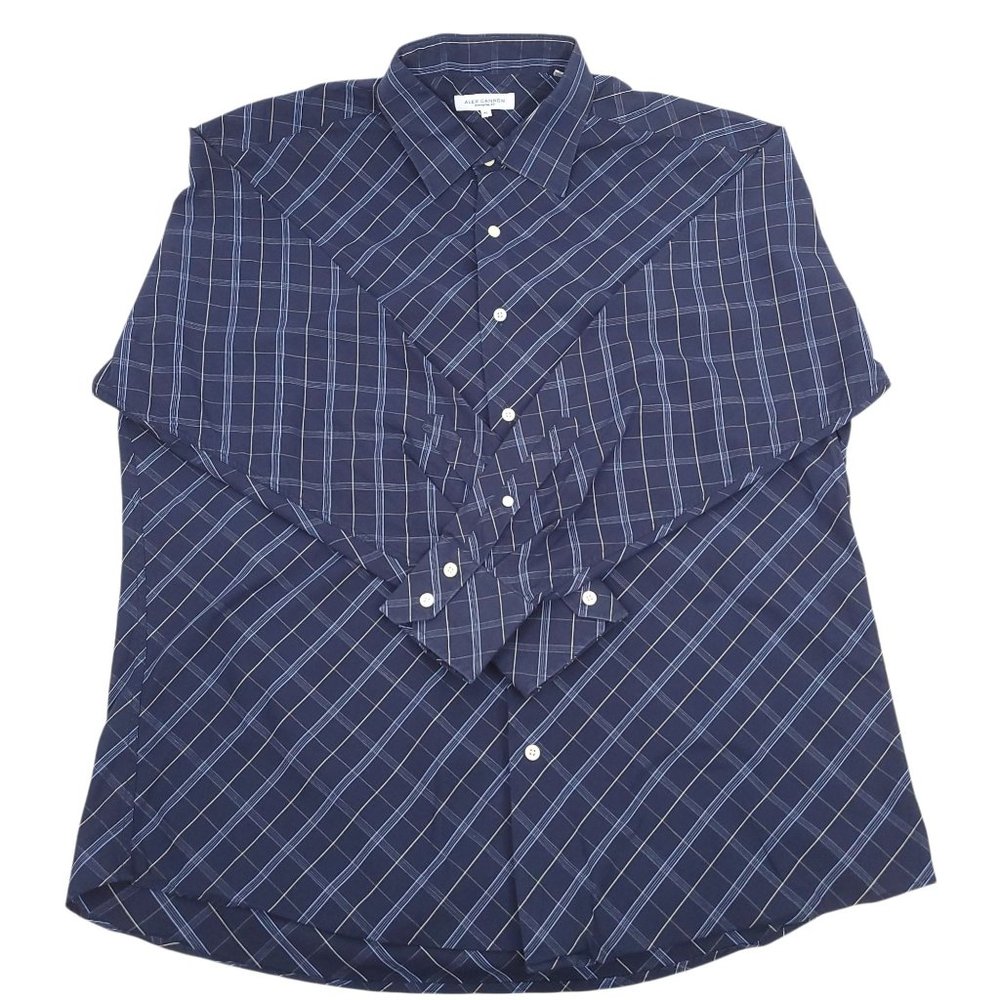 Alex Cannon Long Sleeve Button Up Shirt Mens Size XL Blue Plaid Spread Collar - Picture 4 of 7